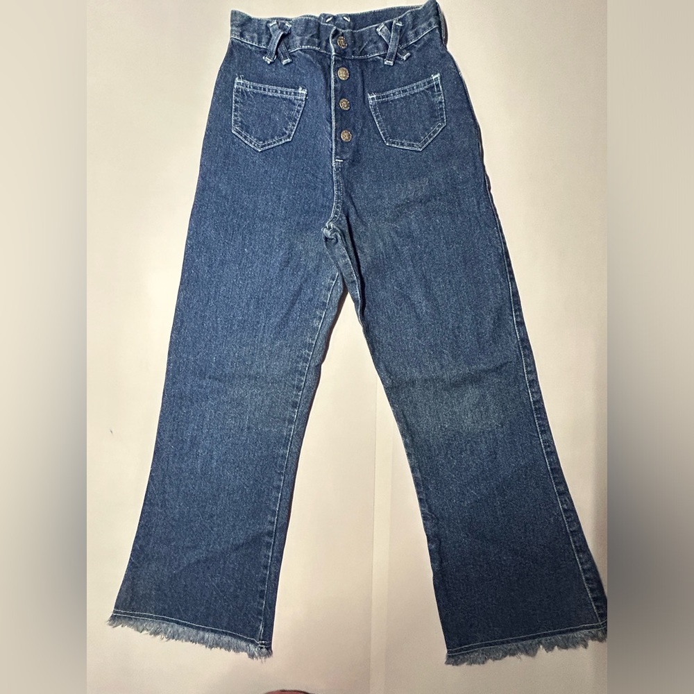 Gitano girls size 7/8 denim jeans with snap front buttons wide leg‎ raw hem line